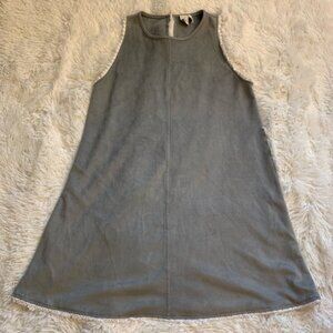 Paper Crane Dress Faux Suede Crochet Lace Trim in Gray Sz S